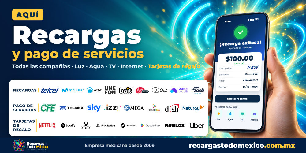 Lona horizontal 2×1 m de recargas y pago de servicios